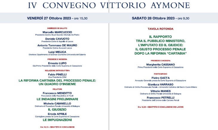 IV CONVEGNO VITTORIO AYMONE LECCE, 27-28 OTTOBRE 2023